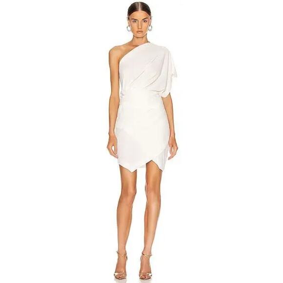 New IRO Ferila One Shoulder Chalk White Mini Cocktail Dress Structural Size 36 4 - Picture 1 of 9